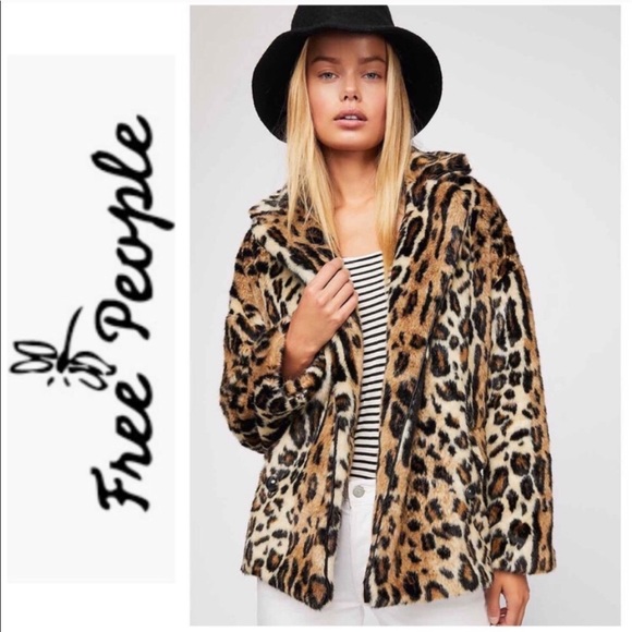 Free People Leopard Print Faux Fur Coat NWT Medium - Picture 4 of 6